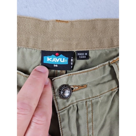KAVU Pants Men's Size 36x29 Olive 100% Cotton Pockets Flat Front Straight Leg‎ - Picture 6 of 12
